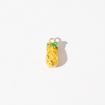 A gold-plated personalized stainless steel charm with a sculpted pineapple design, complete with delicate lattice detailing and bright green accents.