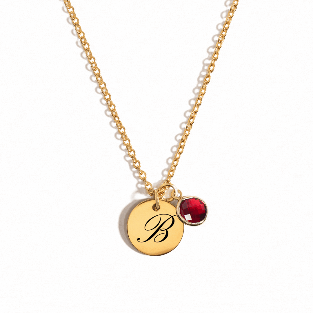 Personalized Birthstone coin necklace with custom engraving