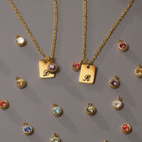 initial Birthstone Tag Necklace
