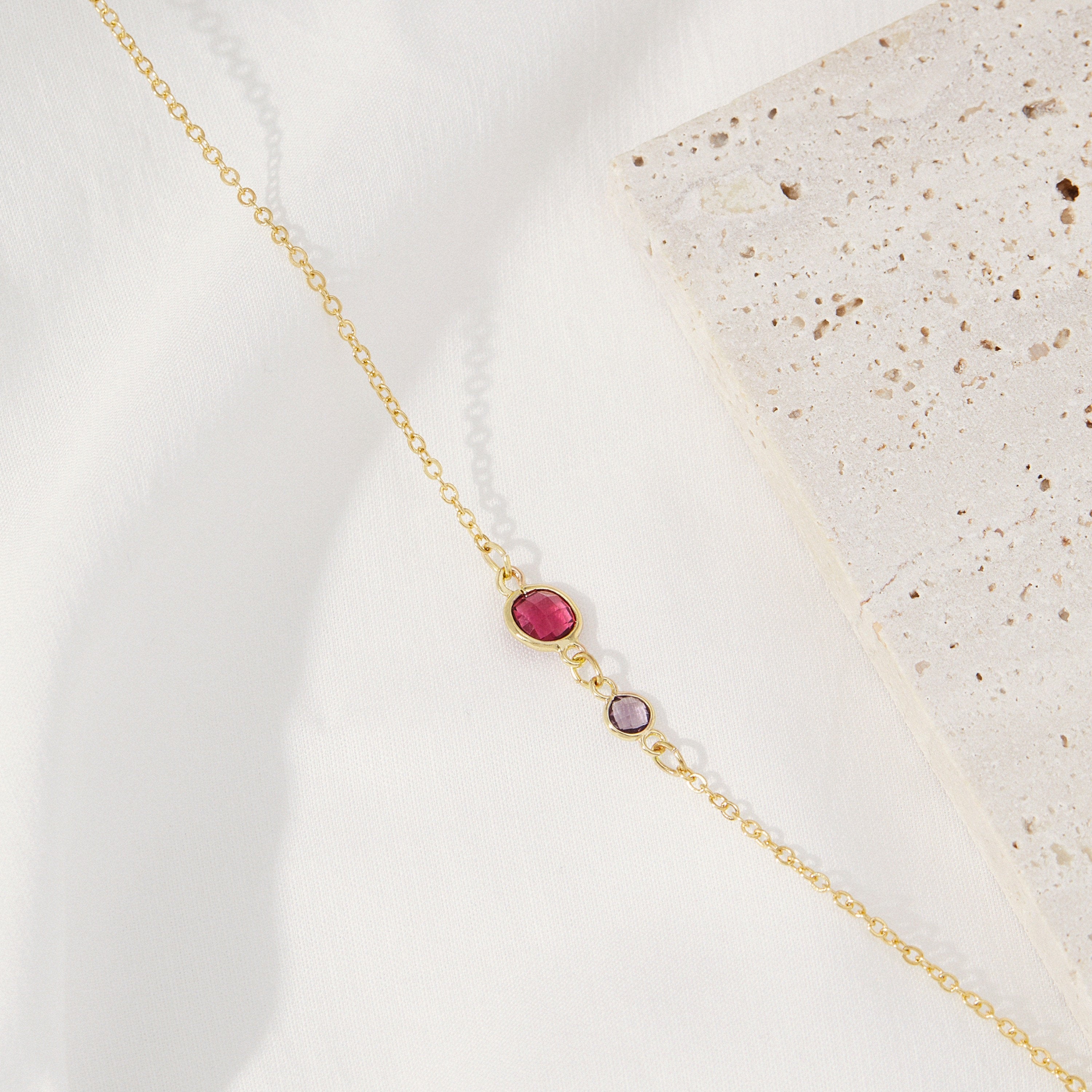 Mother Child Birthstone Necklace, Mother's Day Gift for Her, Mom Necklace with Emerald Birthstone, Handmade Jewelry, Birthday Gift for Her