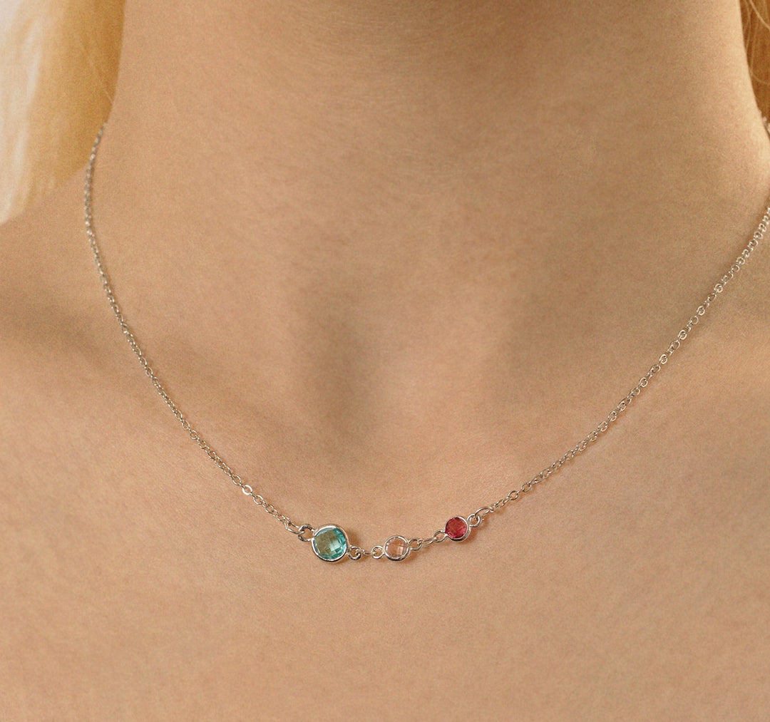Mother Child Birthstone Necklace, Mother's Day Gift for Her, Mom Necklace with Emerald Birthstone, Handmade Jewelry, Birthday Gift for Her