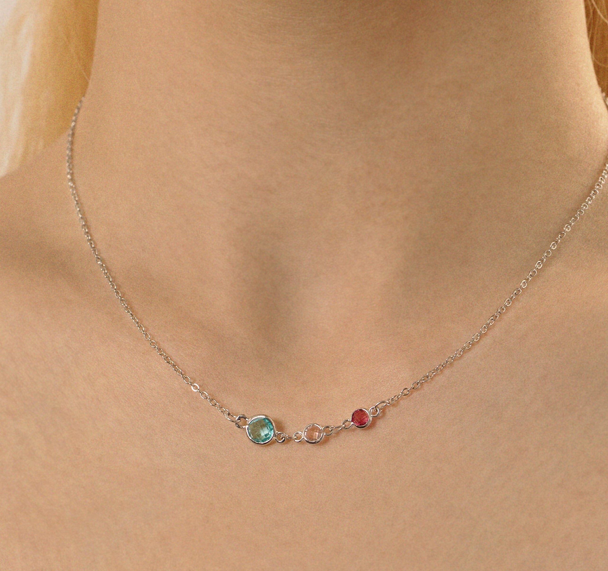 Mother Child Birthstone Necklace, Mother's Day Gift for Her, Mom Necklace with Emerald Birthstone, Handmade Jewelry, Birthday Gift for Her