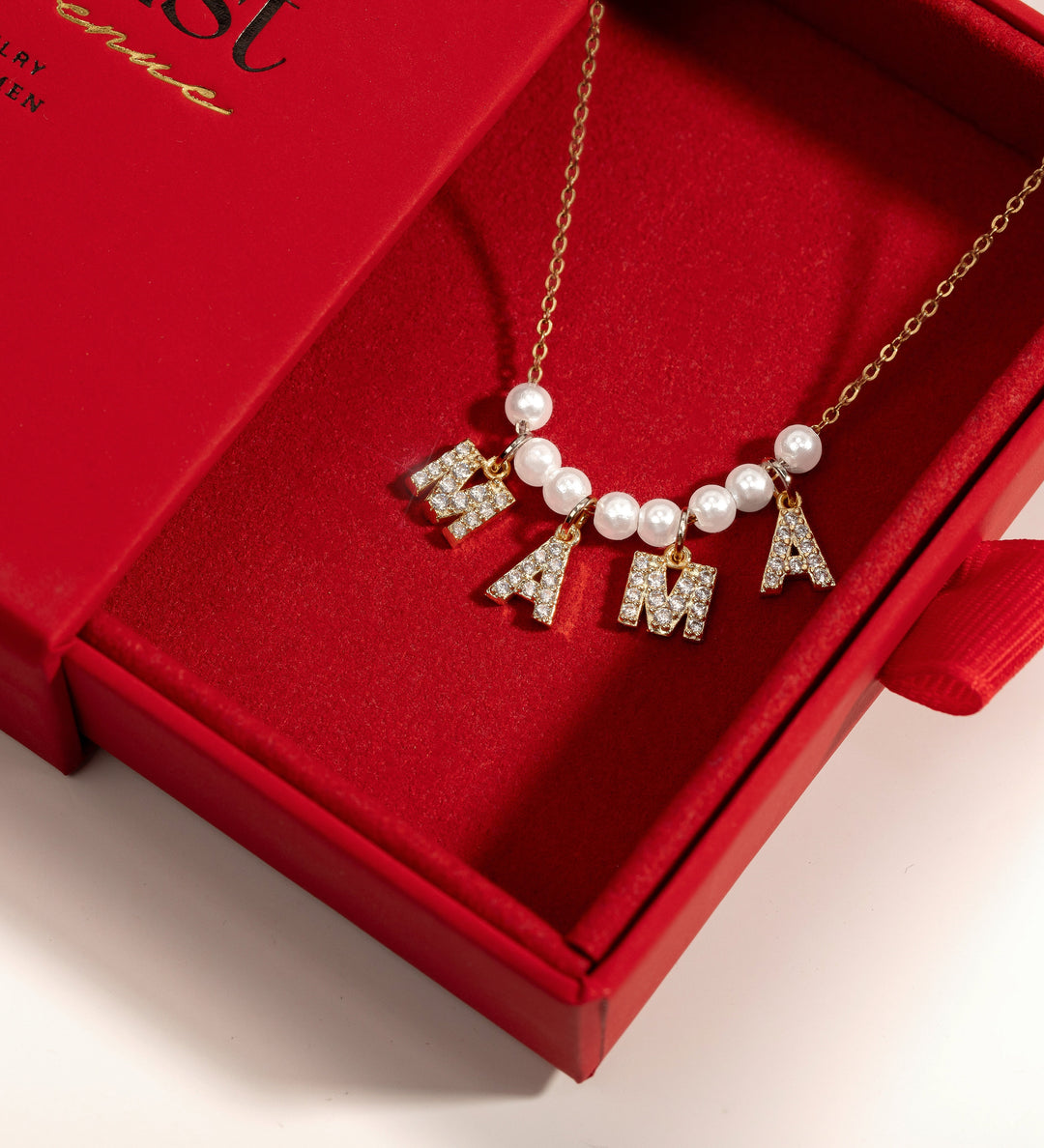Pearl Initial Necklace, Custom Name Necklace, Mother's Day Gift, Initial Jewelry for Mom, Handmade Jewelry Gift for Her, Bridesmaid Gift